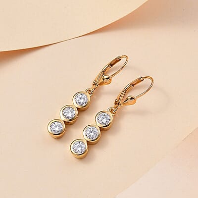 Moissanite 1.75 ctw Lever Back Earrings in 18K Vermeil YG Over Sterling Silver