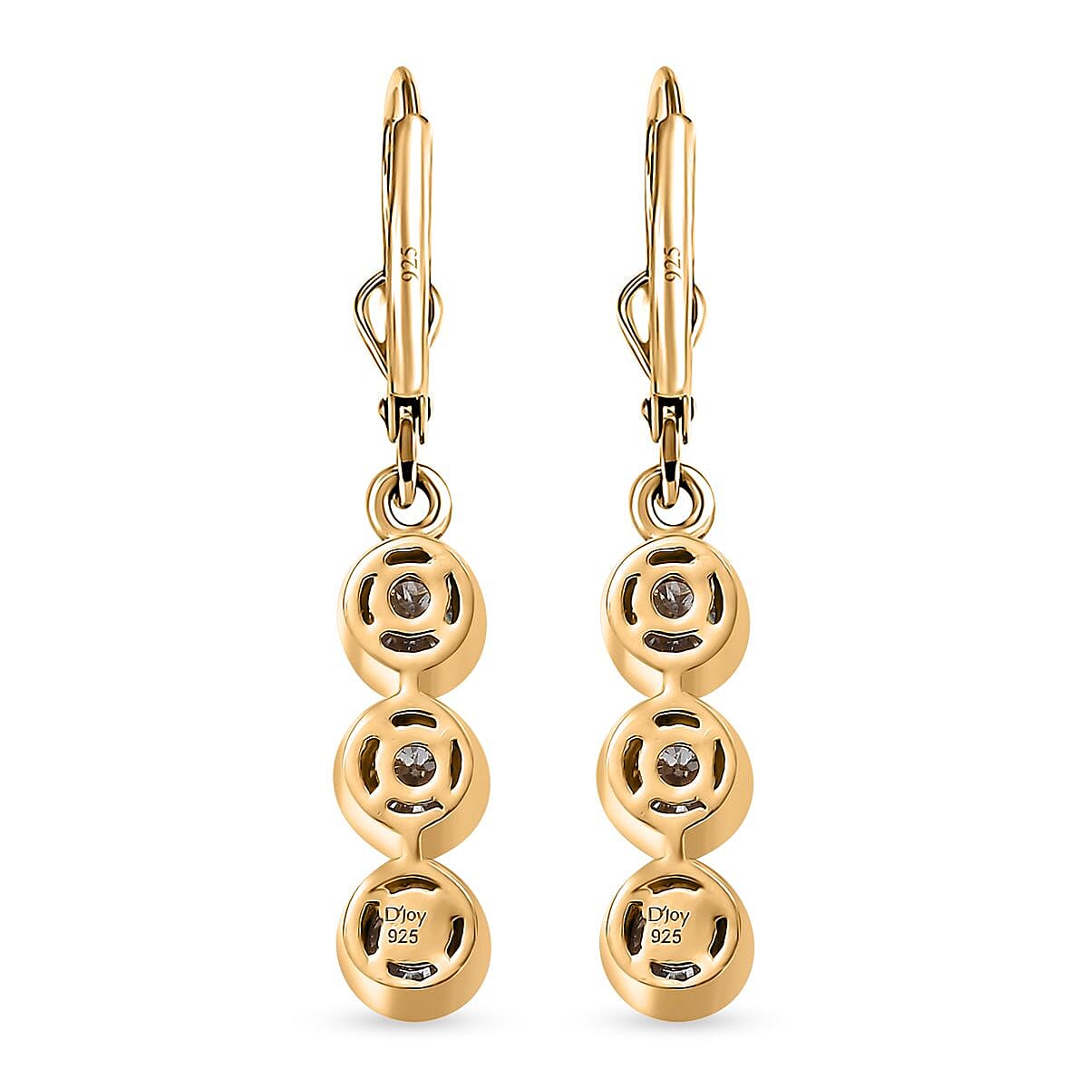 Moissanite 1.75 ctw Lever Back Earrings in 18K Vermeil YG Over Sterling Silver
