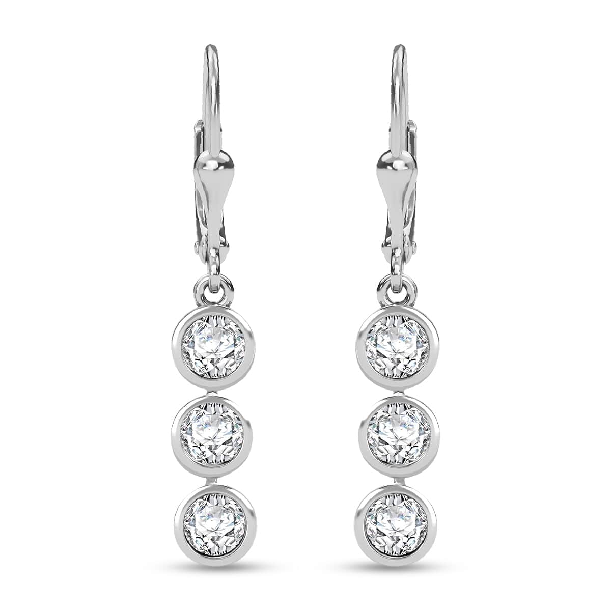 Moissanite 1.75 ctw Lever Back Earrings in rhodium Sterling Silver image number 0