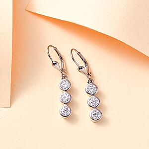 D'Joy Moissanite 1.75 ctw Lever Back Earrings in rhodium Sterling Silver