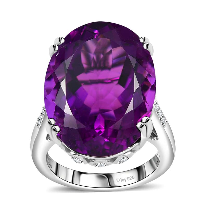 D'Joy African Amethyst and White Zircon 25.00 ctw Majesty Ring in Rhodium Over Sterling Silver (Size 10.0)