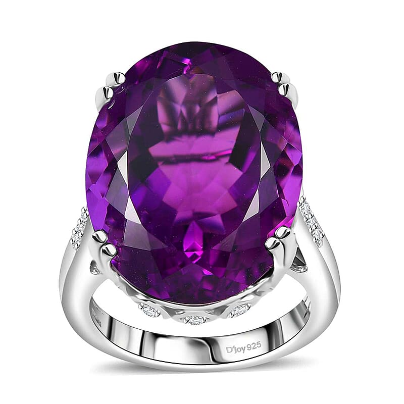 D'Joy African Amethyst and White Zircon 25.00 ctw Majesty Ring in Rhodium Over Sterling Silver (Size 10.0)