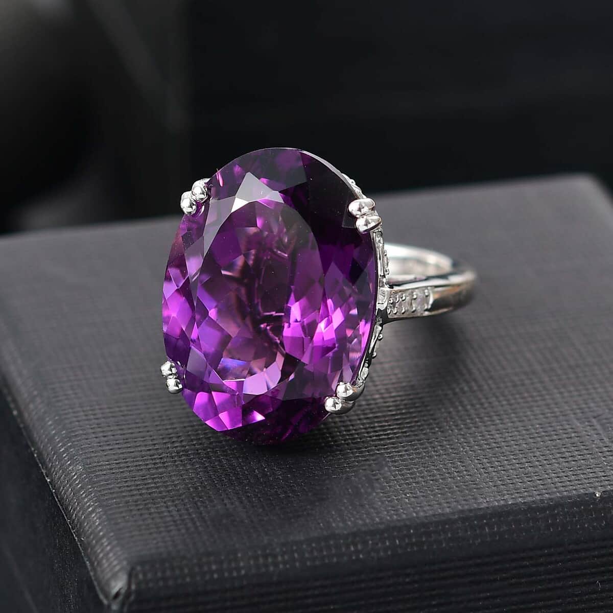 Doorbuster African Amethyst and White Zircon 25.00 ctw Majesty Ring in Rhodium Over Sterling Silver (Size 10.0) image number 1