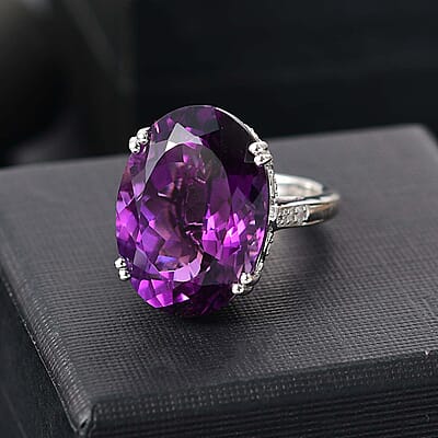 D'Joy African Amethyst and White Zircon 25.00 ctw Majesty Ring in Rhodium Over Sterling Silver (Size 10.0)