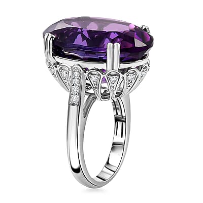 D'Joy African Amethyst and White Zircon 25.00 ctw Majesty Ring in Rhodium Over Sterling Silver (Size 10.0)