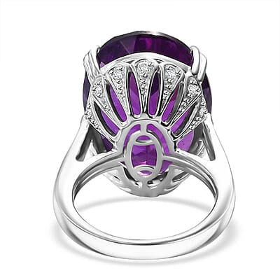 D'Joy African Amethyst and White Zircon 25.00 ctw Majesty Ring in Rhodium Over Sterling Silver (Size 10.0)