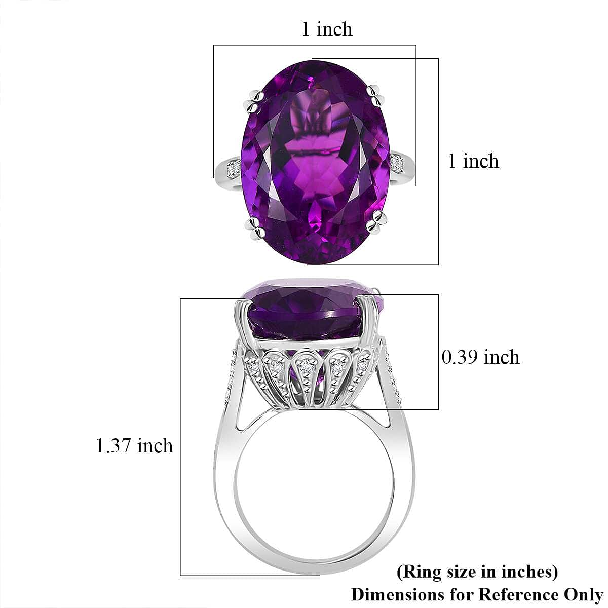 D'Joy African Amethyst and White Zircon 25.00 ctw Majesty Ring in Rhodium Over Sterling Silver (Size 10.0)