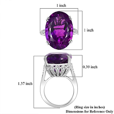 D'Joy African Amethyst and White Zircon 25.00 ctw Majesty Ring in Rhodium Over Sterling Silver (Size 10.0)