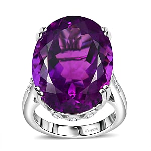 African Amethyst and White Zircon 25.00 ctw Majesty Ring in Rhodium Over Sterling Silver (Size 11.0)