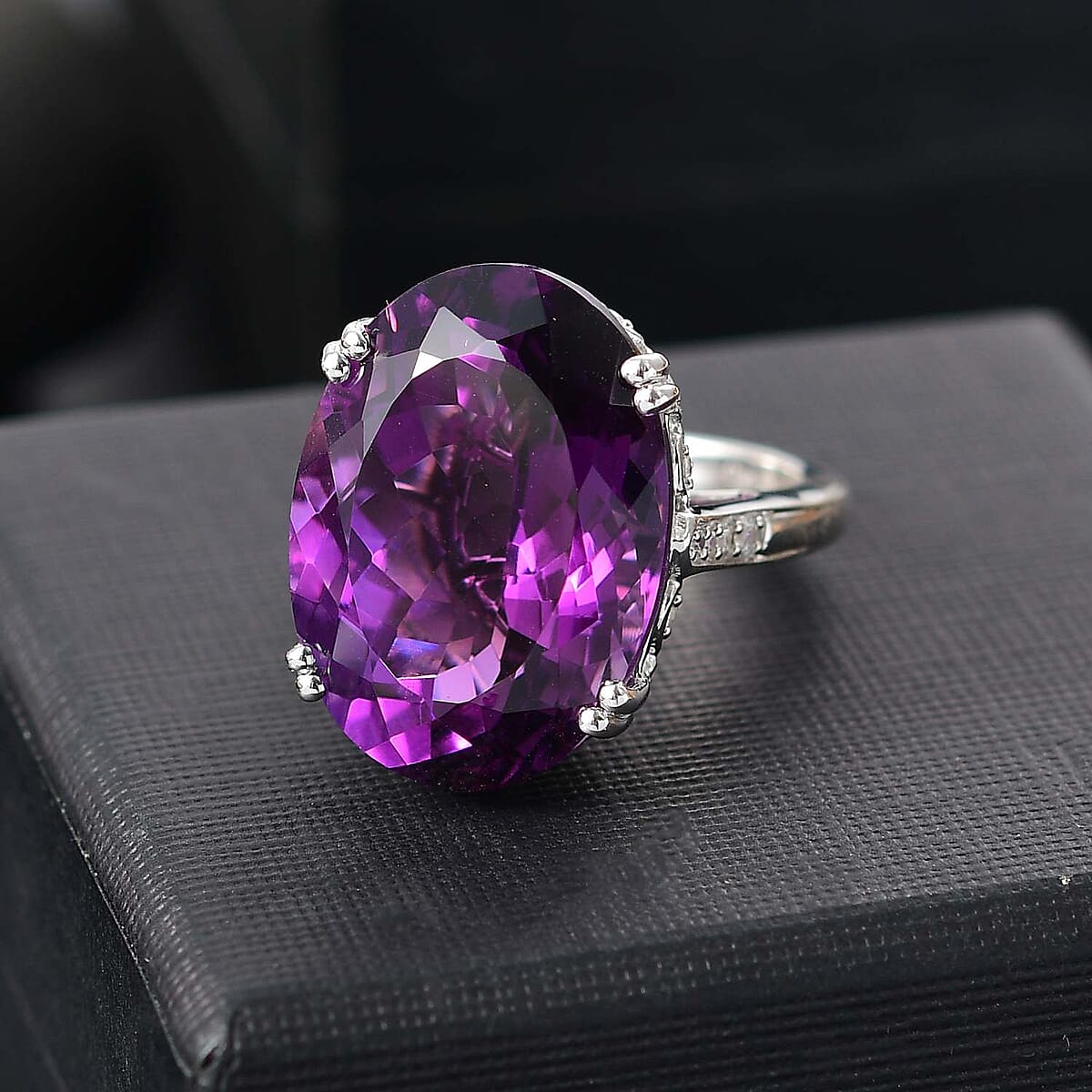 D'Joy African Amethyst and White Zircon 25.00 ctw Majesty Ring in Rhodium Over Sterling Silver (Size 9.0) image number 1