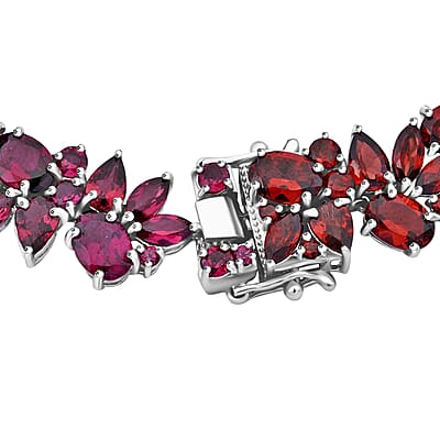 Multi Gemstone 32.20 ctw Blossom Spectrum Bracelet in Rhodium Over Sterling Silver (6.50 In)