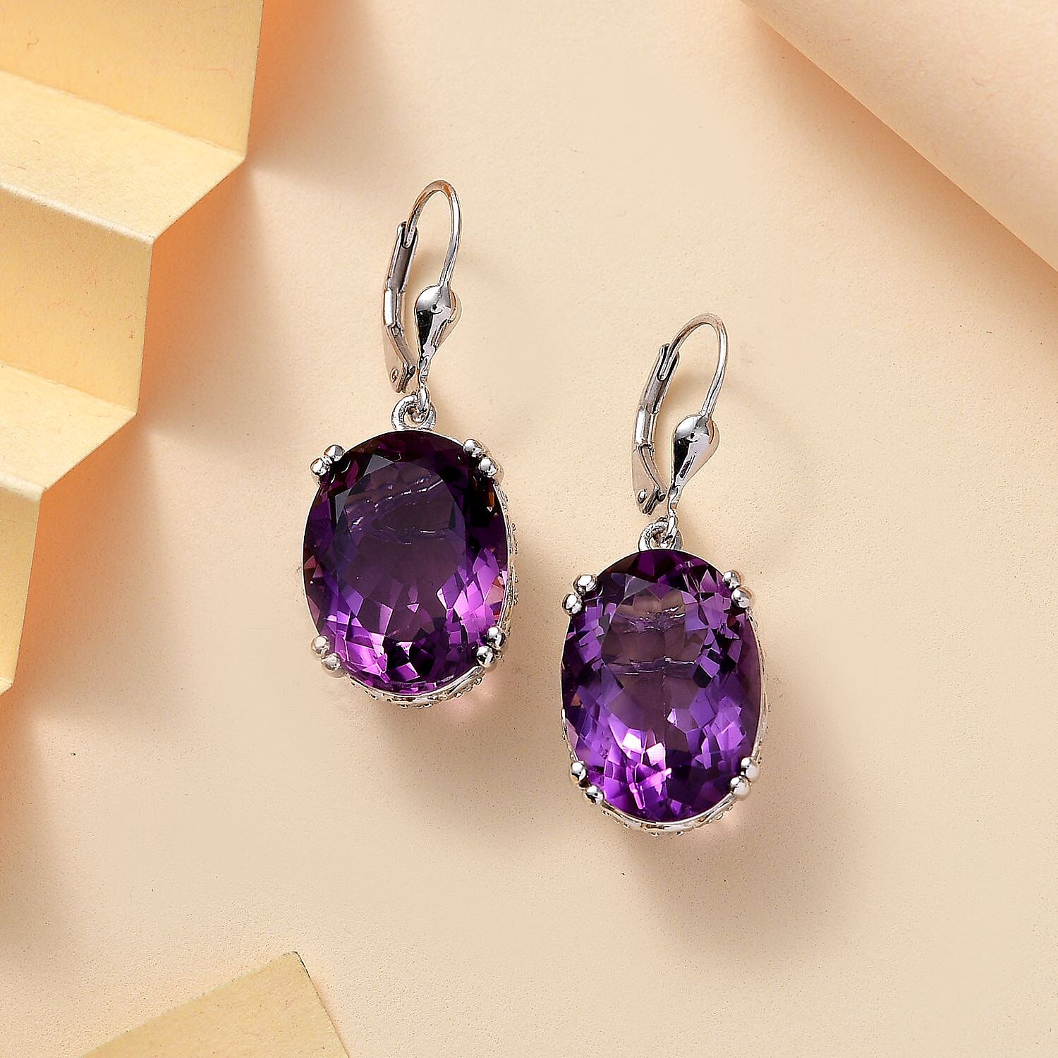 African Amethyst and White Zircon 26.00 ctw Majesty Earrings in Rhodium Over Sterling Silver