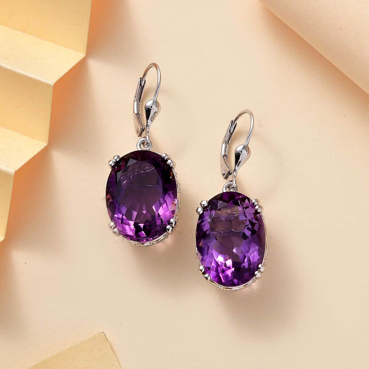 Doorbuster African Amethyst and White Zircon 26.00 ctw Earrings in Rhodium Over Sterling Silver image number 1