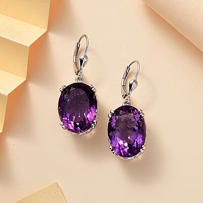 African Amethyst and White Zircon 26.00 ctw Majesty Earrings in Rhodium Over Sterling Silver