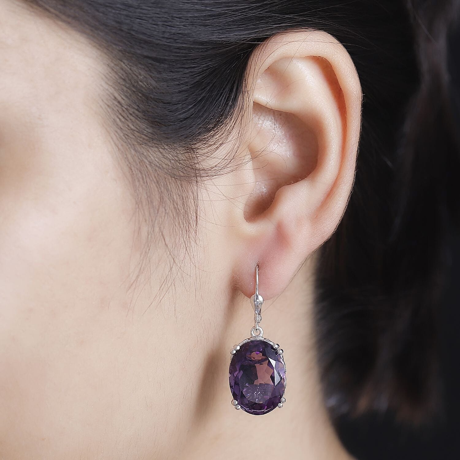 African Amethyst and White Zircon 26.00 ctw Majesty Earrings in Rhodium Over Sterling Silver