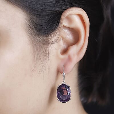 African Amethyst and White Zircon 26.00 ctw Majesty Earrings in Rhodium Over Sterling Silver