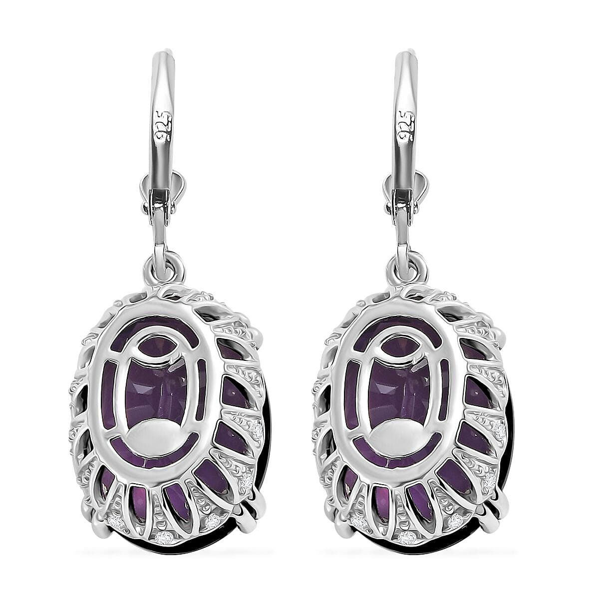 African Amethyst and White Zircon 26.00 ctw Majesty Earrings in Rhodium Over Sterling Silver