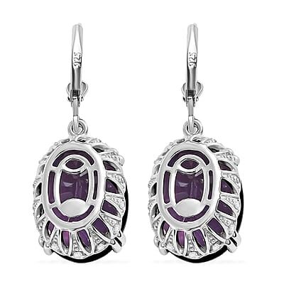 African Amethyst and White Zircon 26.00 ctw Majesty Earrings in Rhodium Over Sterling Silver