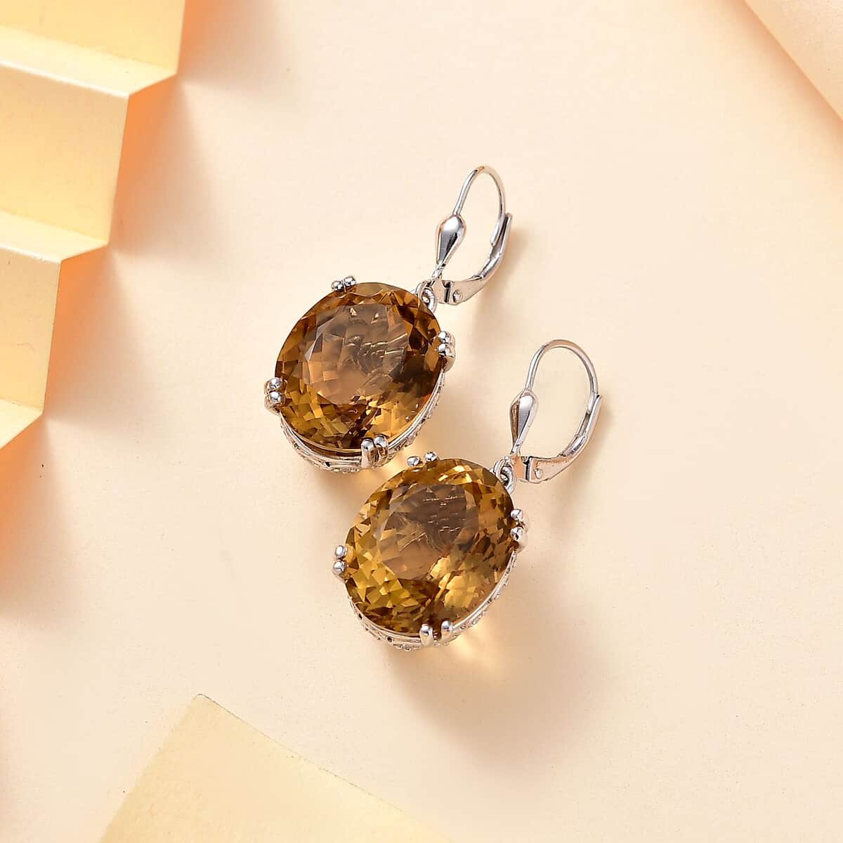 Doorbuster Brazilian Citrine and White Zircon 29.30 ctw Majesty Earrings in Rhodium Over Sterling Silver image number 1