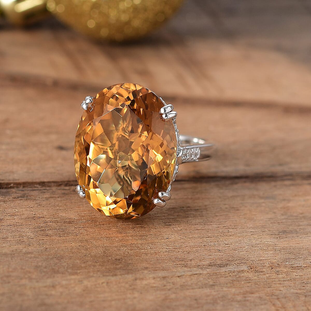 D'Joy Brazilian Citrine and White Zircon 24.90 ctw Majesty Ring in Rhodium Over Sterling Silver (Size 9.0) image number 1