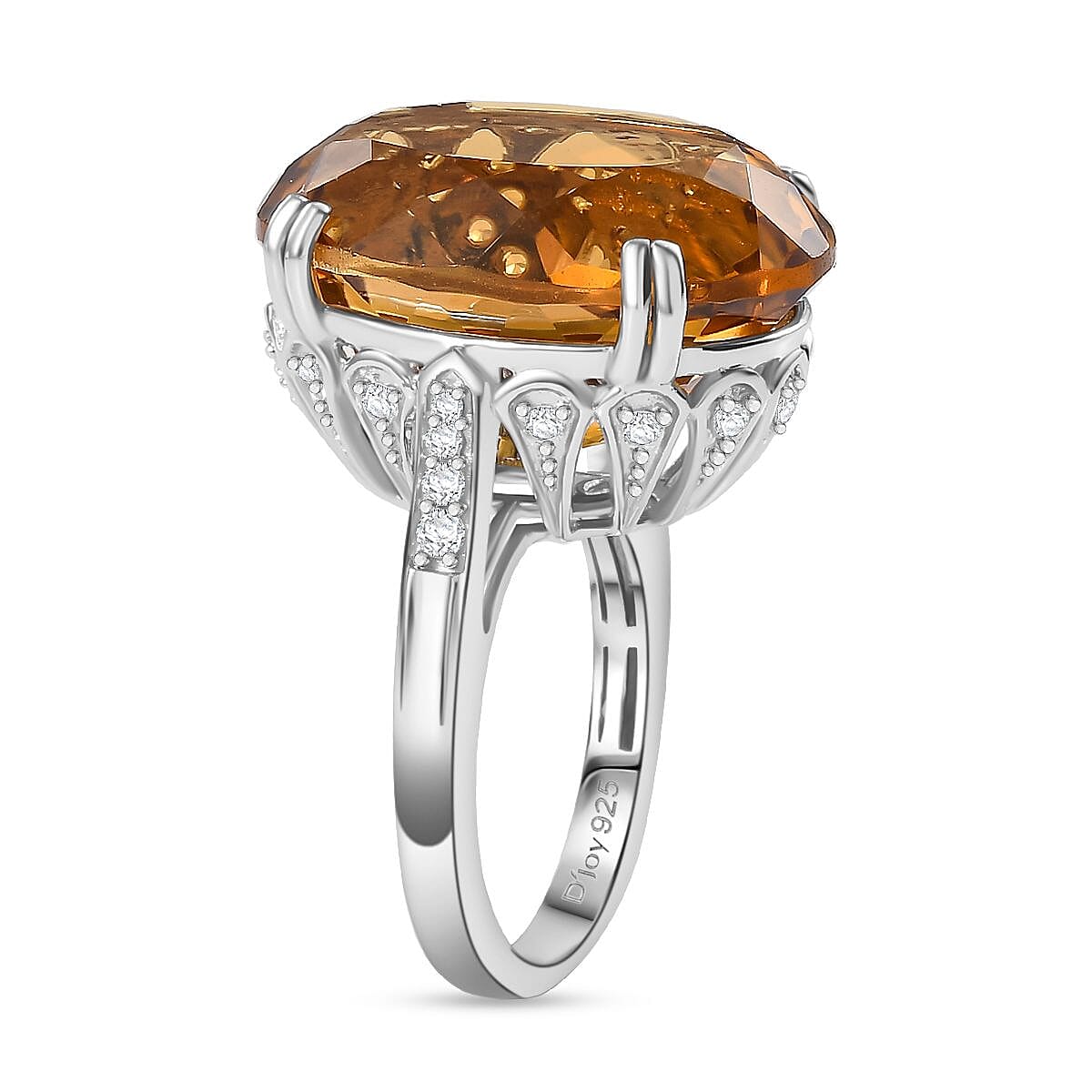 D'Joy Brazilian Citrine and White Zircon 24.90 ctw Majesty Ring in Rhodium Over Sterling Silver (Size 9.0) image number 3