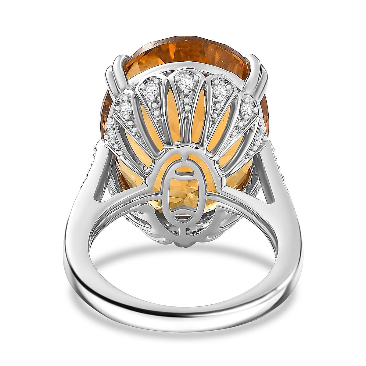 D'Joy Brazilian Citrine and White Zircon 24.90 ctw Majesty Ring in Rhodium Over Sterling Silver (Size 9.0) image number 4