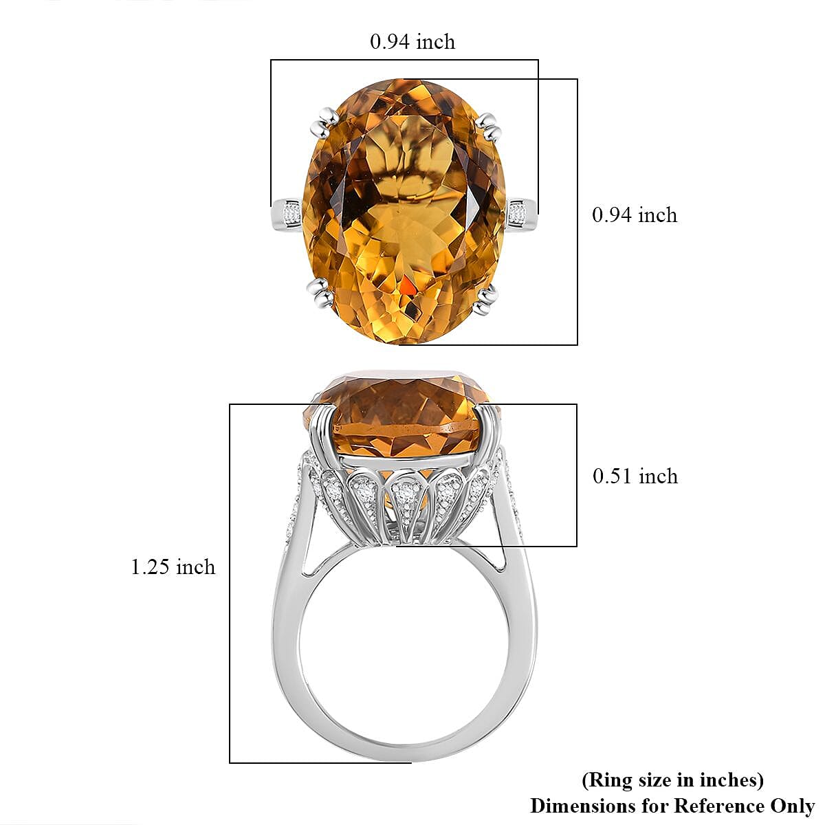 D'Joy Brazilian Citrine and White Zircon 24.90 ctw Majesty Ring in Rhodium Over Sterling Silver (Size 9.0) image number 5