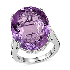 D'Joy Rose De France Amethyst and White Zircon 23.00 ctw Majesty Ring in Rhodium Over Sterling Silver (Size 6.0)