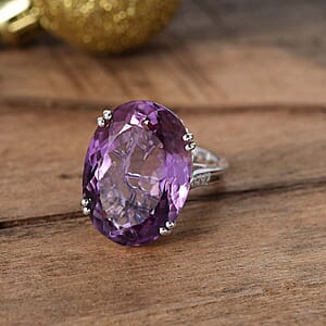 D'Joy Rose De France Amethyst and White Zircon 23.00 ctw Majesty Ring in Rhodium Over Sterling Silver (Size 6.0)