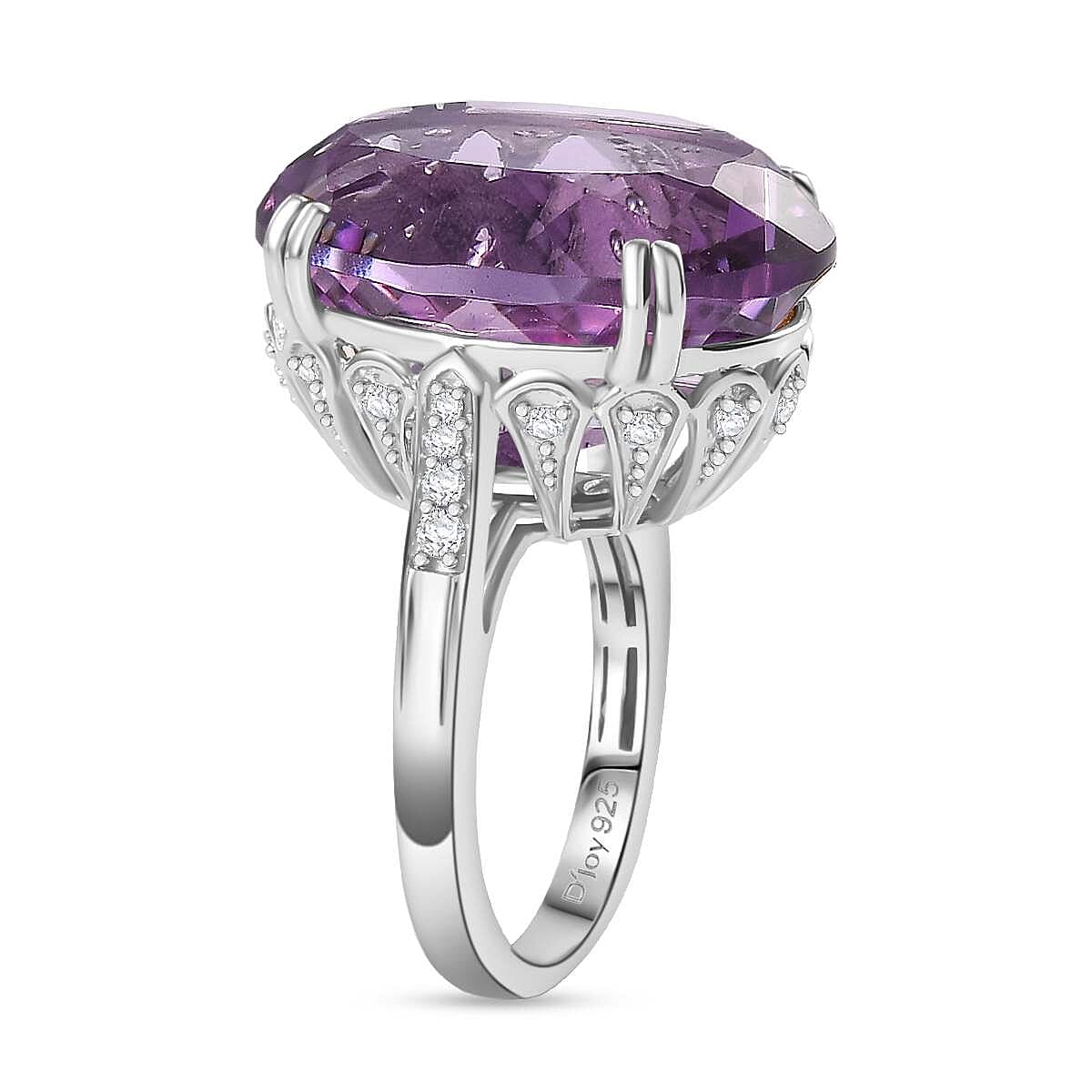 D'Joy Rose De France Amethyst and White Zircon 23.00 ctw Majesty Ring in Rhodium Over Sterling Silver (Size 6.0) image number 3