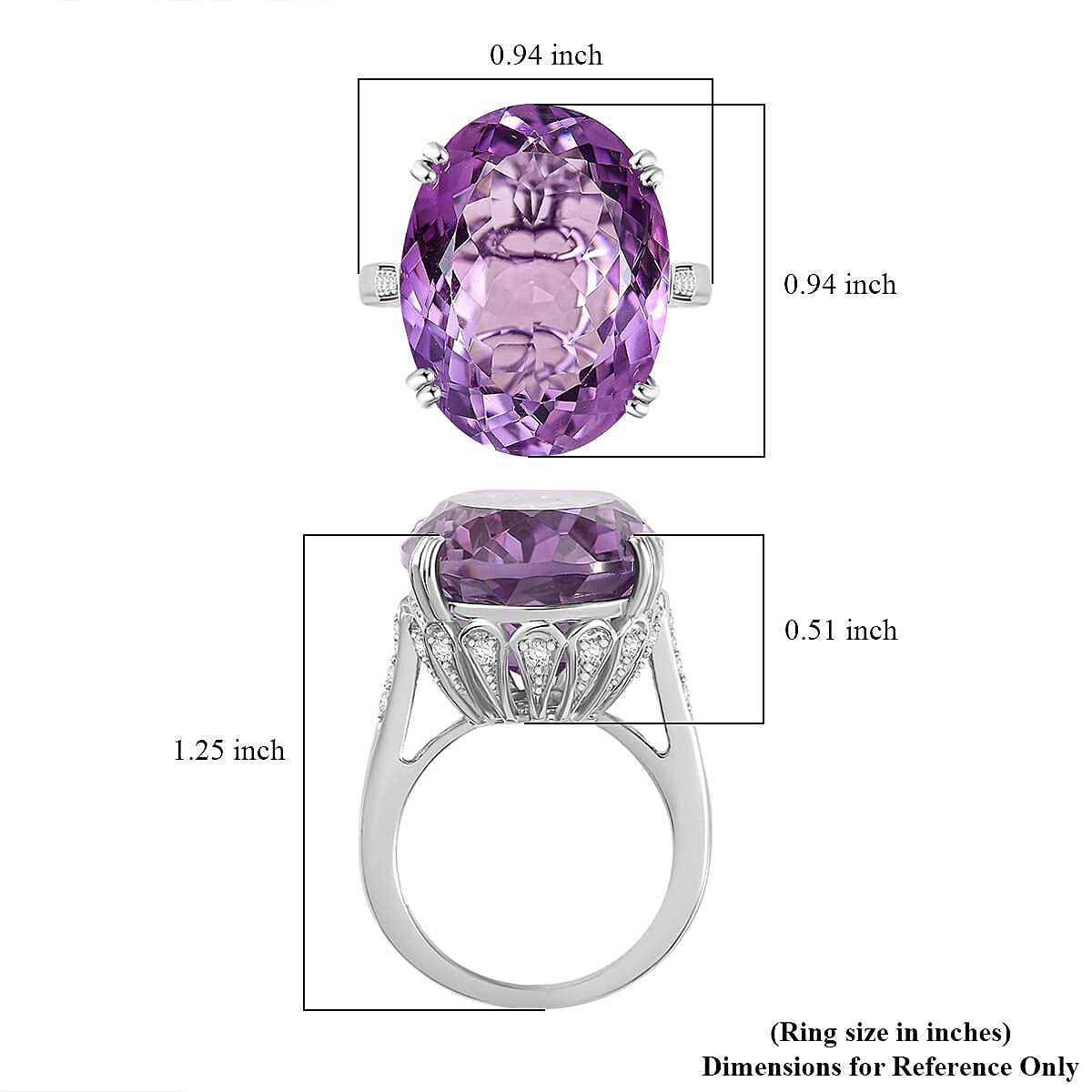 D'Joy Rose De France Amethyst and White Zircon 23.00 ctw Majesty Ring in Rhodium Over Sterling Silver (Size 6.0) image number 5