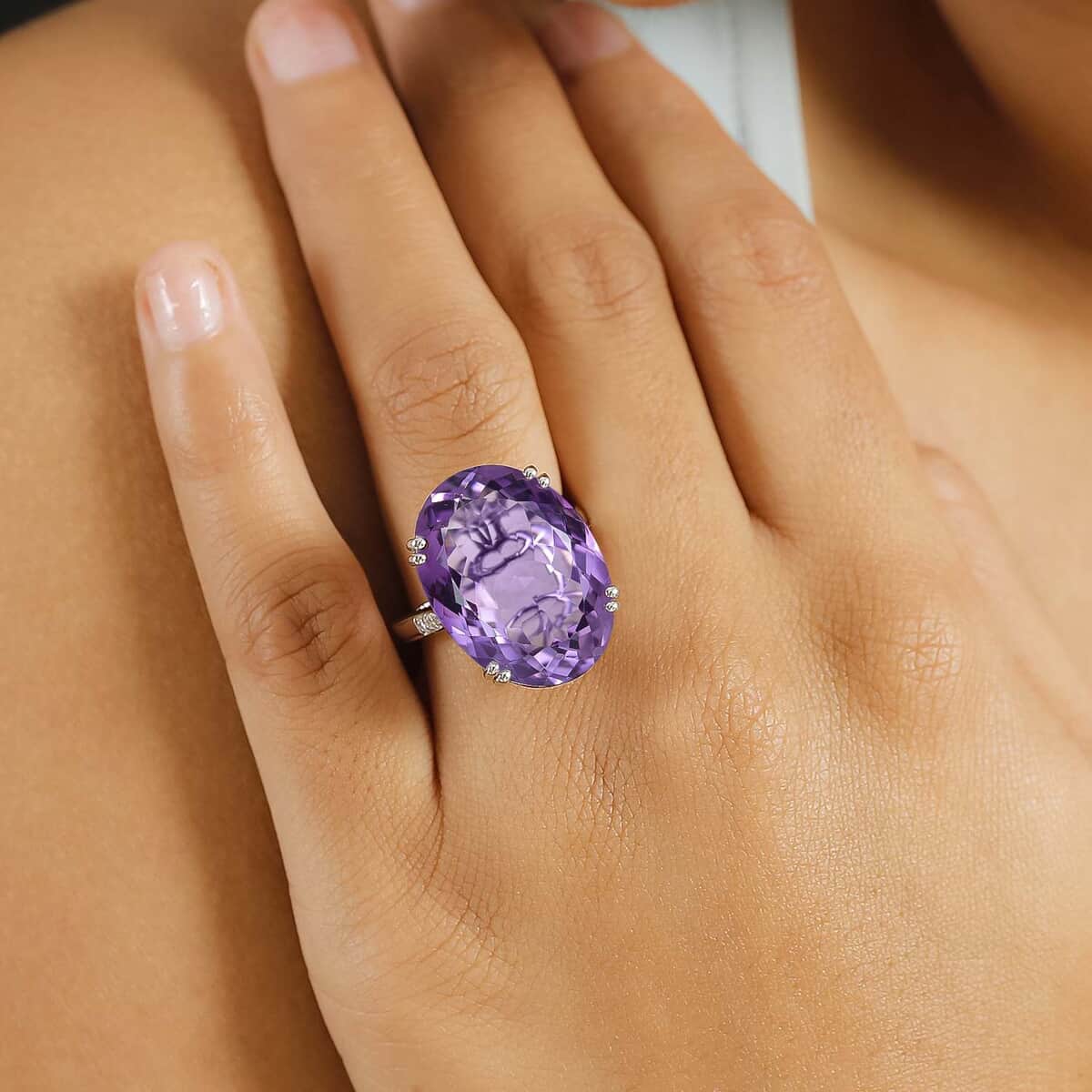 Rose De France Amethyst and White Zircon 23.00 ctw Majesty Ring in Rhodium Over Sterling Silver (Size 7.0) image number 2