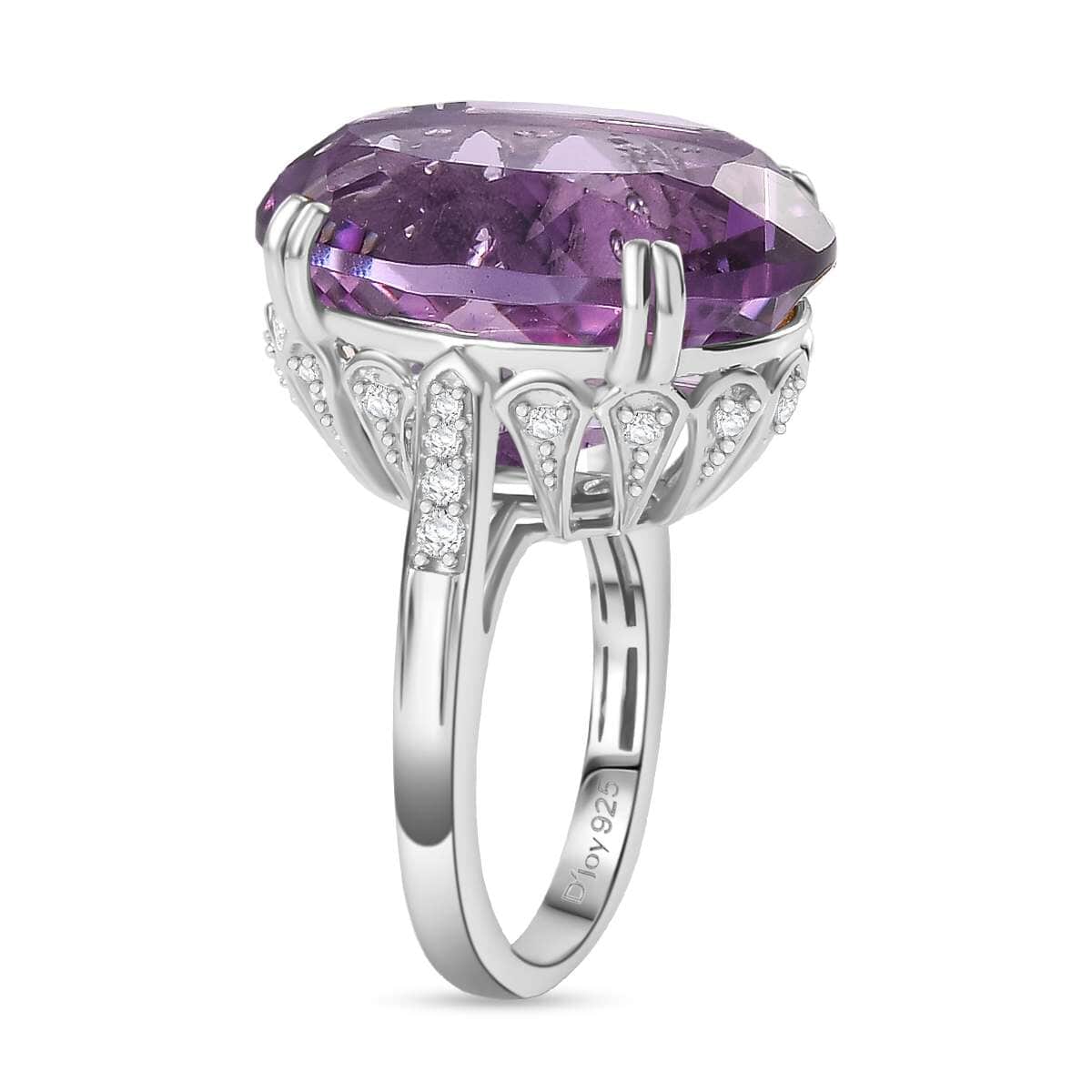 Rose De France Amethyst and White Zircon 23.00 ctw Majesty Ring in Rhodium Over Sterling Silver (Size 7.0) image number 3