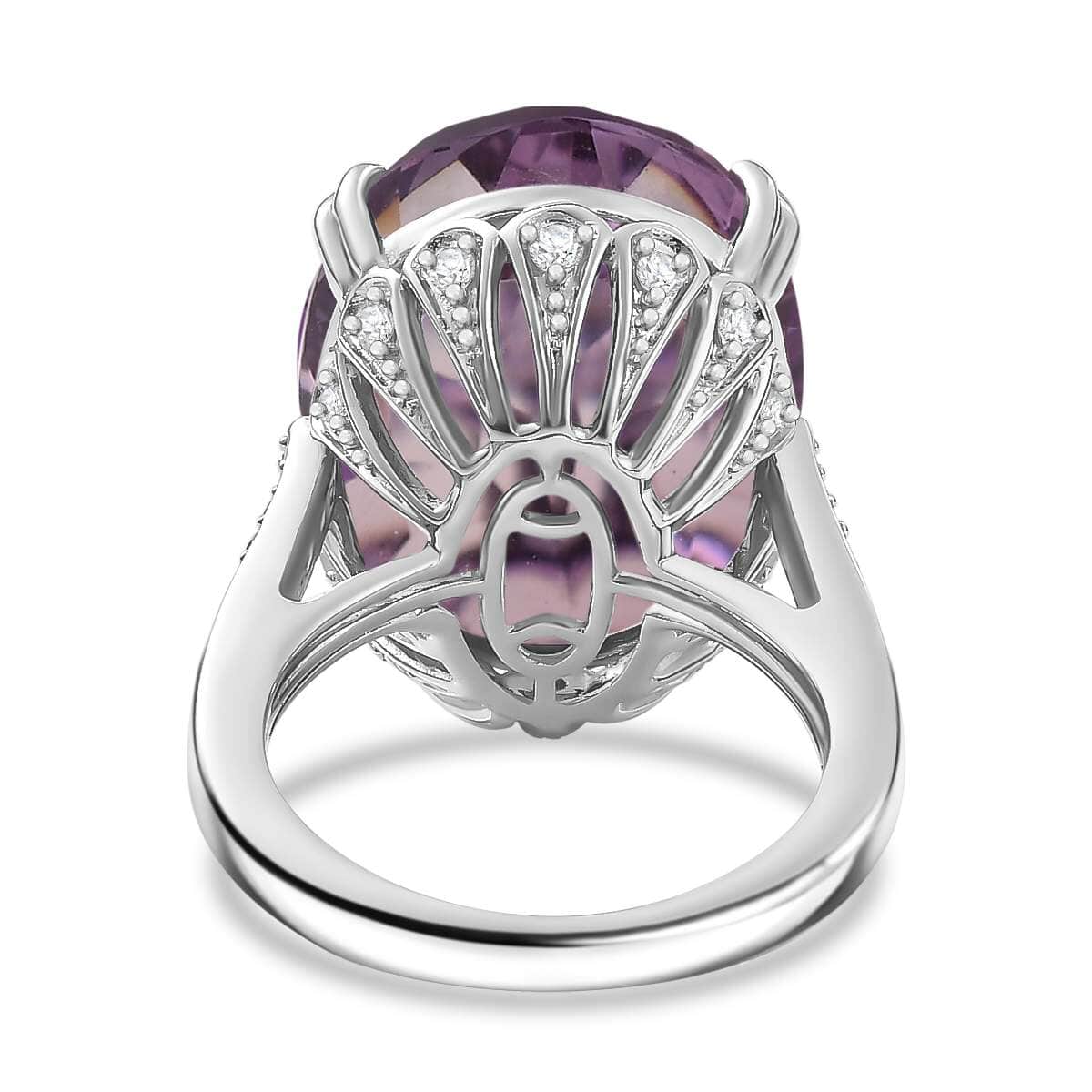 Rose De France Amethyst and White Zircon 23.00 ctw Majesty Ring in Rhodium Over Sterling Silver (Size 7.0) image number 4