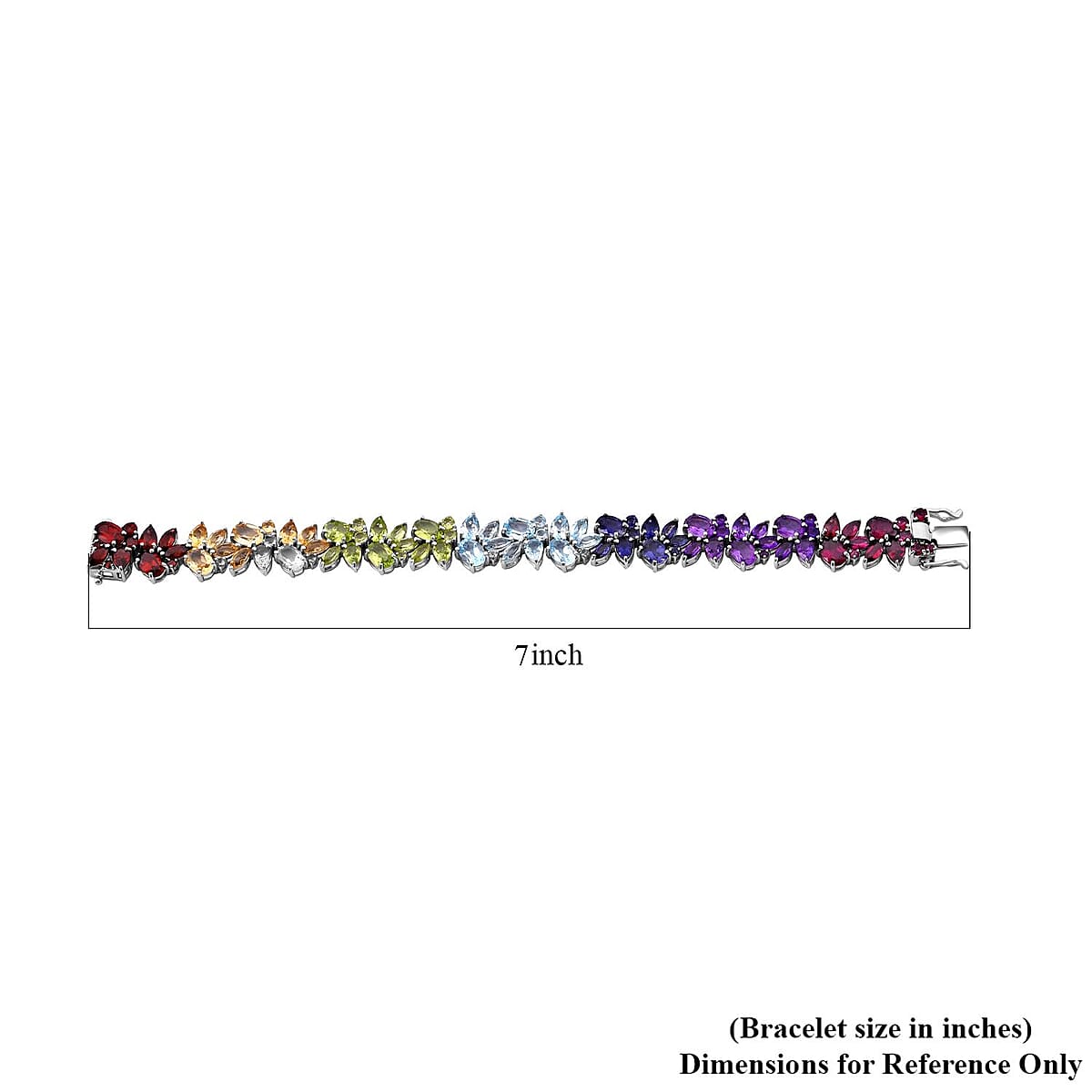 Multi Gemstone 37.90 ctw Blossom Spectrum Bracelet in Rhodium Over Sterling Silver (8.00 In) image number 3