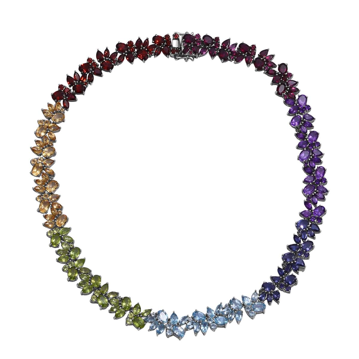 Multi Gemstone 87.35 ctw Blossom Spectrum Necklace 18 Inches in Rhodium Over Sterling Silver image number 0