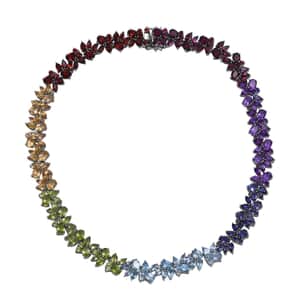 Multi Gemstone 87.35 ctw Blossom Spectrum Necklace 18 Inches in Rhodium Over Sterling Silver