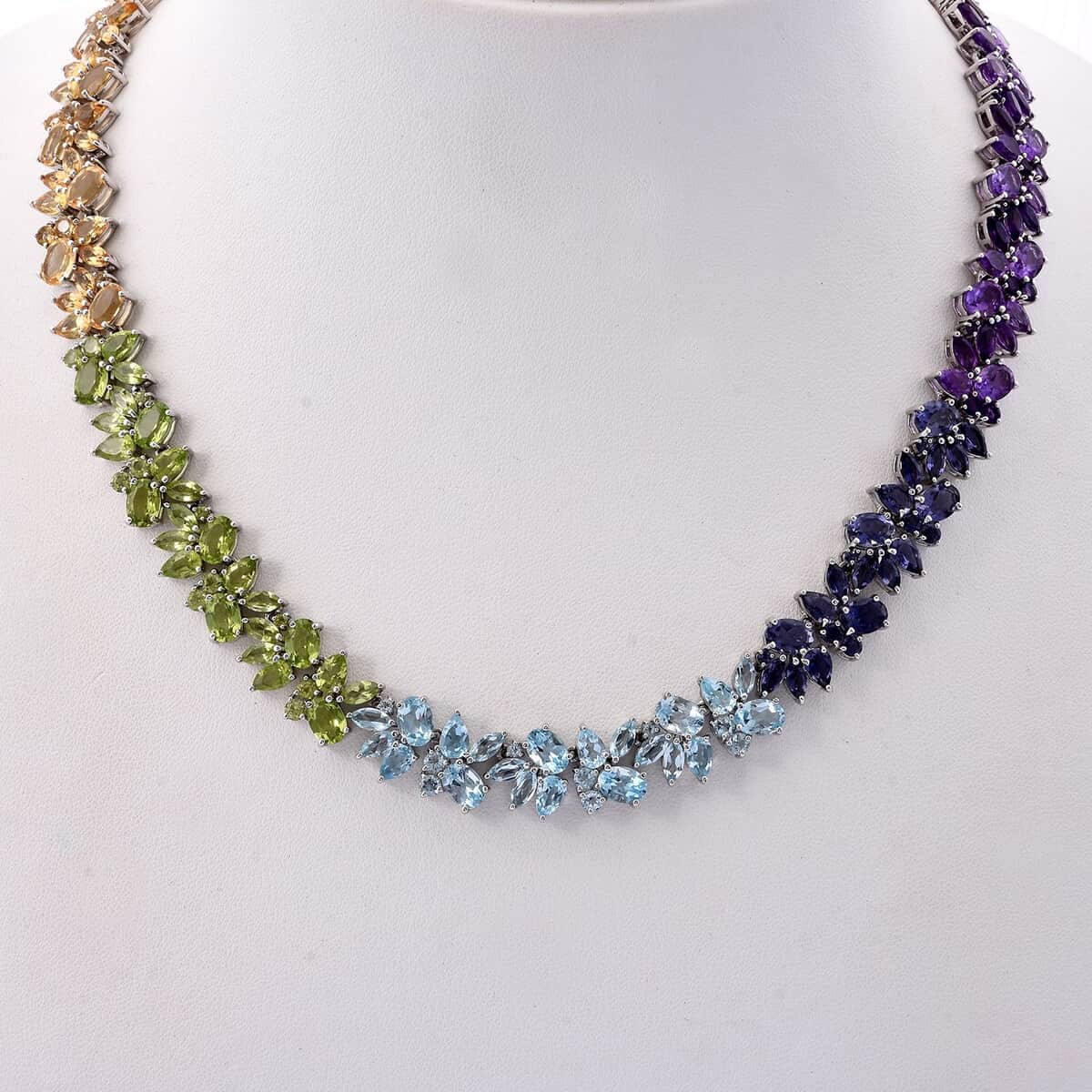 Multi Gemstone 87.35 ctw Blossom Spectrum Necklace 18 Inches in Rhodium Over Sterling Silver image number 2