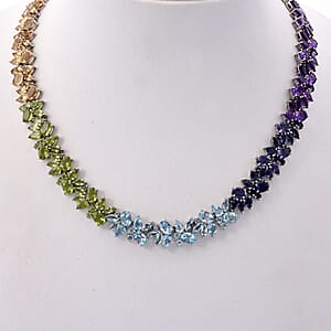 Multi Gemstone 87.35 ctw Blossom Spectrum Necklace 18 Inches in Rhodium Over Sterling Silver