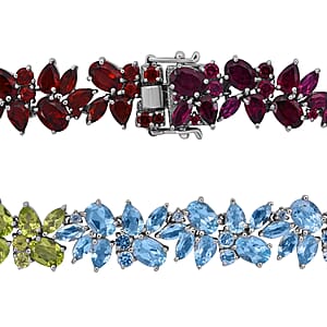 Multi Gemstone 87.35 ctw Blossom Spectrum Necklace 18 Inches in Rhodium Over Sterling Silver