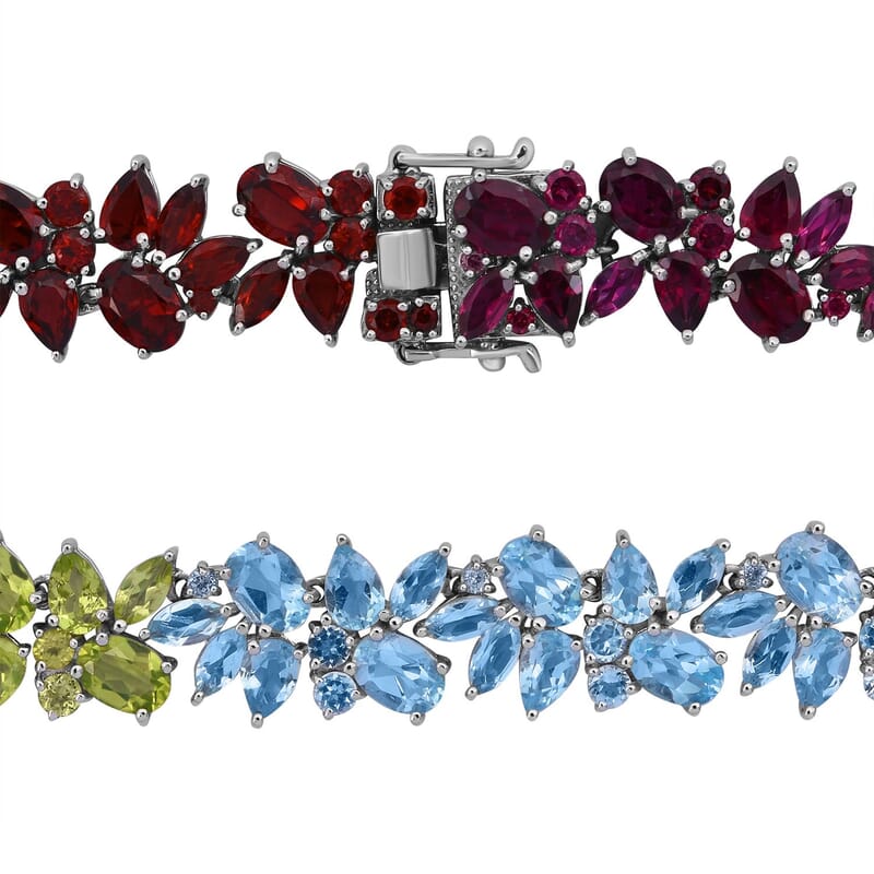 Multi Gemstone 87.35 ctw Blossom Spectrum Necklace 18 Inches in Rhodium Over Sterling Silver