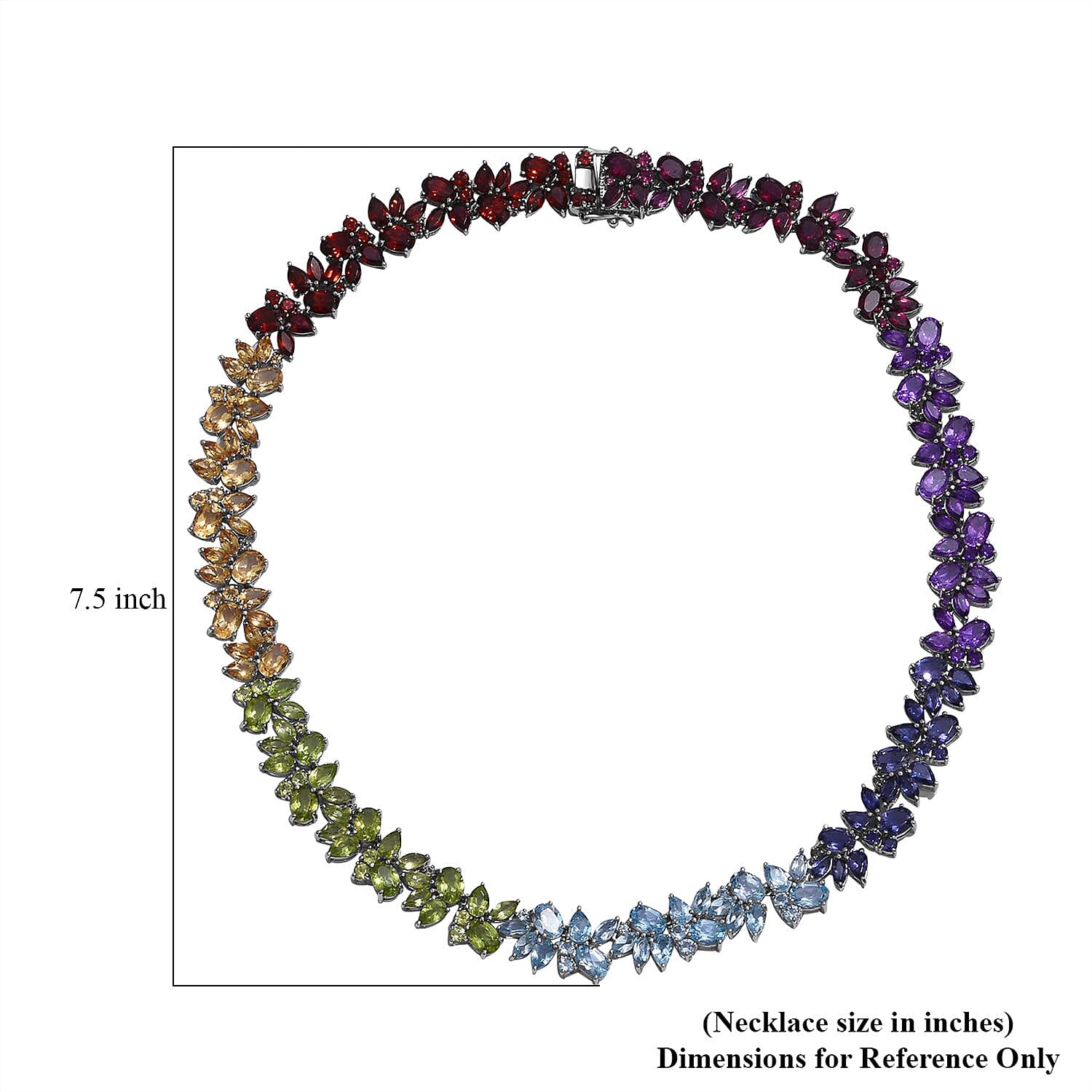 Multi Gemstone 87.35 ctw Blossom Spectrum Necklace 18 Inches in Rhodium Over Sterling Silver
