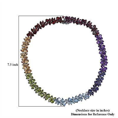 Multi Gemstone 87.35 ctw Blossom Spectrum Necklace 18 Inches in Rhodium Over Sterling Silver