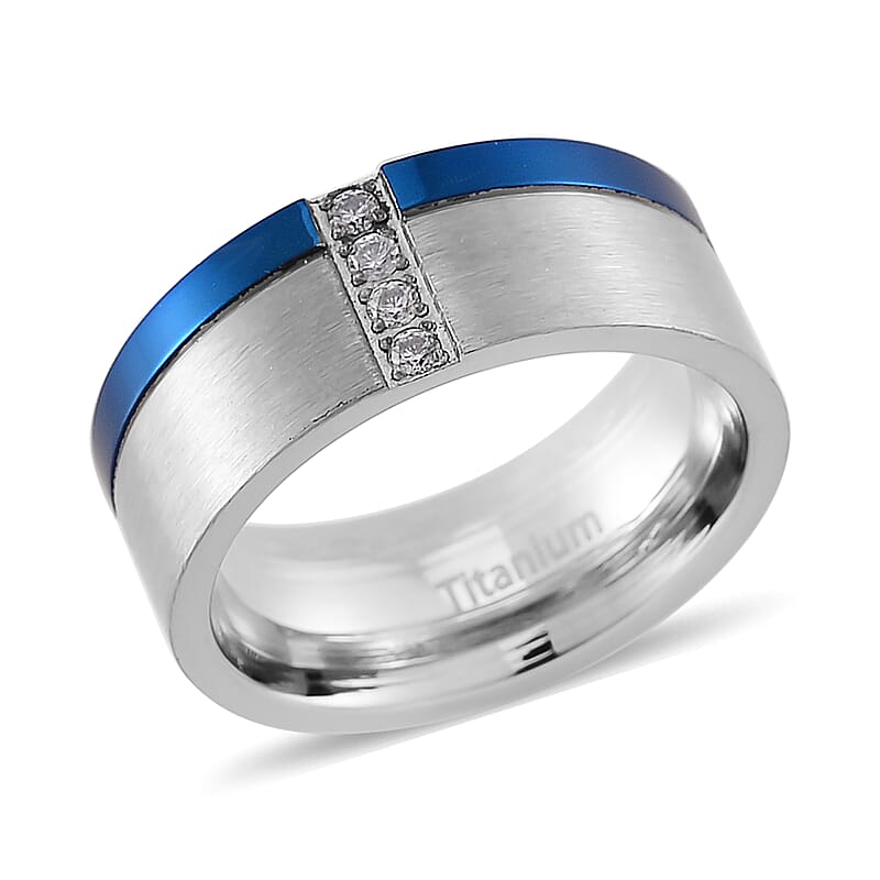 Simulated Diamond Ring in Natural Titanium (Size 10.0)