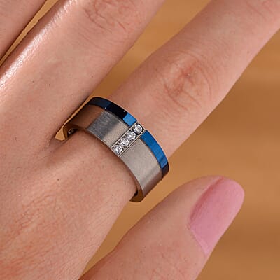 Simulated Diamond Ring in Natural Titanium (Size 10.0)