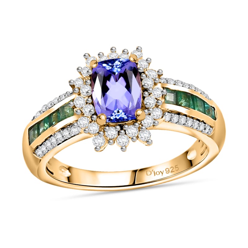 D'Joy Tanzanite and Multi Gemstone 1.90 ctw Regal Bloom Ring in 18K Vermeil Yellow Gold Over Sterling Silver (Size 7.0)