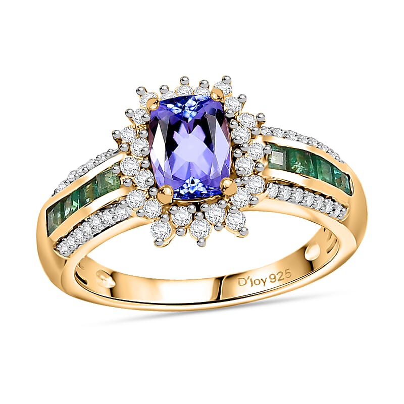 D'Joy Tanzanite and Multi Gemstone 1.90 ctw Regal Bloom Ring in 18K Vermeil Yellow Gold Over Sterling Silver (Size 7.0)