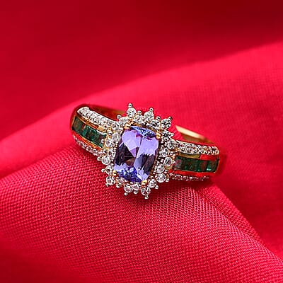D'Joy Tanzanite and Multi Gemstone 1.90 ctw Regal Bloom Ring in 18K Vermeil Yellow Gold Over Sterling Silver (Size 7.0)