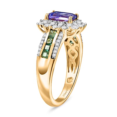 D'Joy Tanzanite and Multi Gemstone 1.90 ctw Regal Bloom Ring in 18K Vermeil Yellow Gold Over Sterling Silver (Size 7.0)