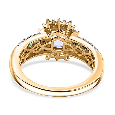 D'Joy Tanzanite and Multi Gemstone 1.90 ctw Regal Bloom Ring in 18K Vermeil Yellow Gold Over Sterling Silver (Size 7.0)